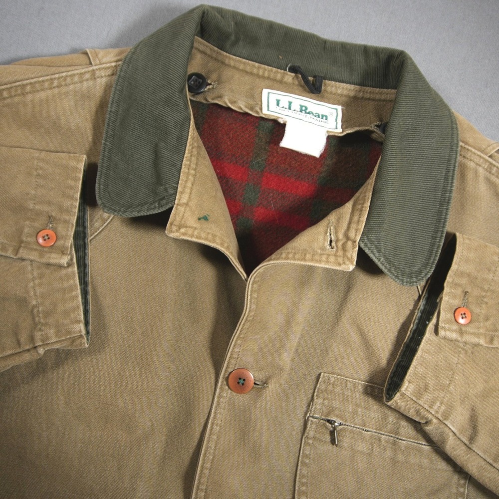 Vintage USA L.L. Bean Plaid Lined Canvas Field Barn Chore Cabin Men Jacket L